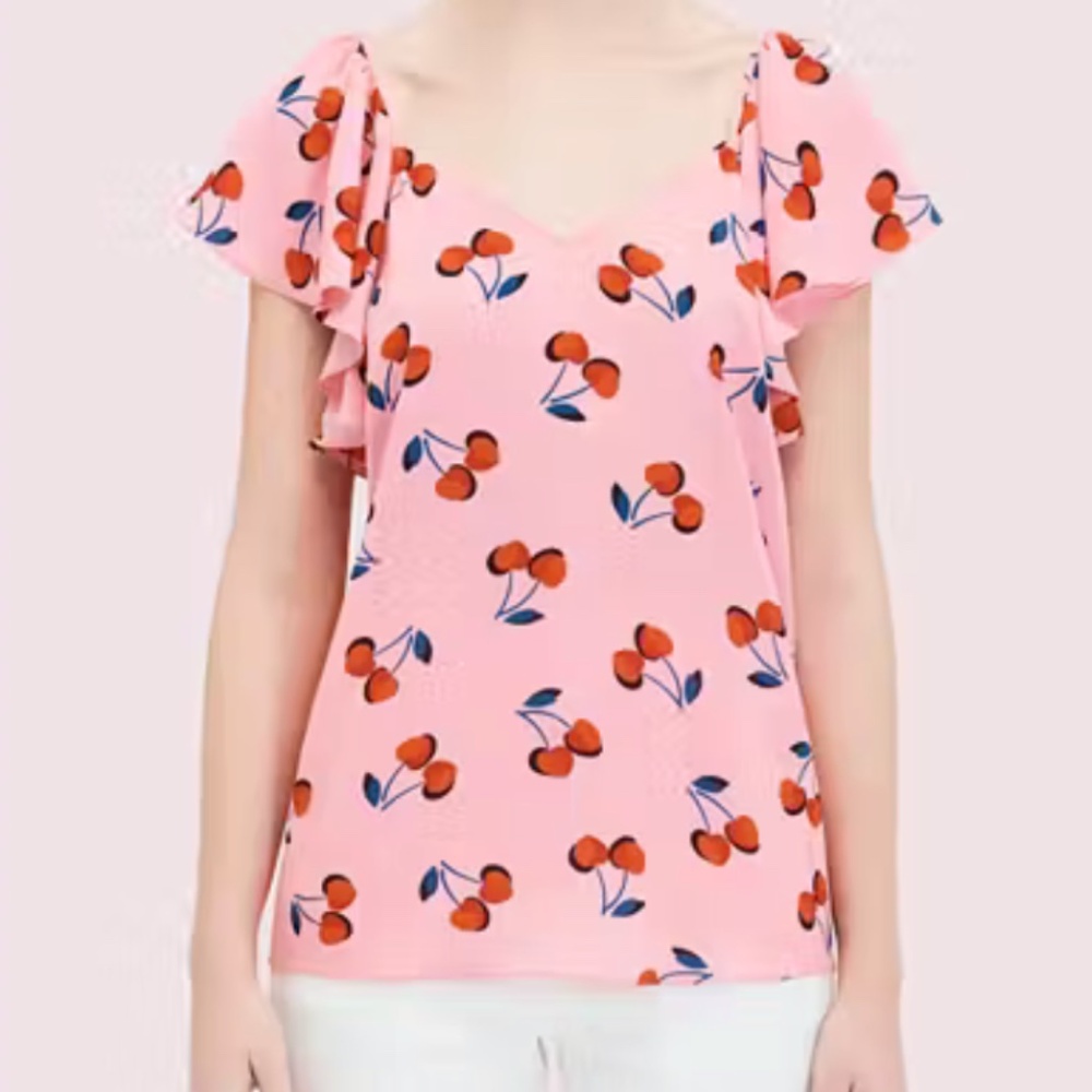 Kate Spade Cherry Flutter Blouse Like New Sz M